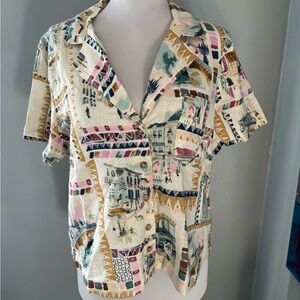 Lucky brand linen camp shirt printed womens S
